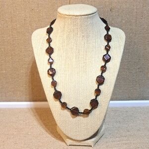 Vintage Retro Brown Faceted Glass Beaded Short Statement Necklace Fall Autumn